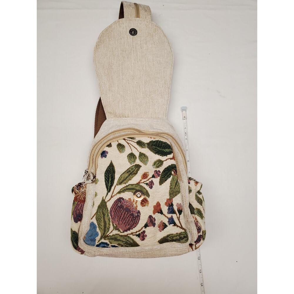 Boho Tapestry Mini Backpack Floral Embroidered Macrame Flower Accent - Picture 3 of 9